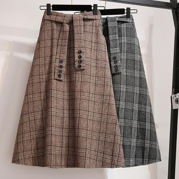 Plus-size ženska suknja za jesen-zimu, duga, visok pas, A-linija, mješavina pamuka