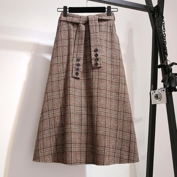 Plus-size ženska suknja za jesen-zimu, duga, visok pas, A-linija, mješavina pamuka