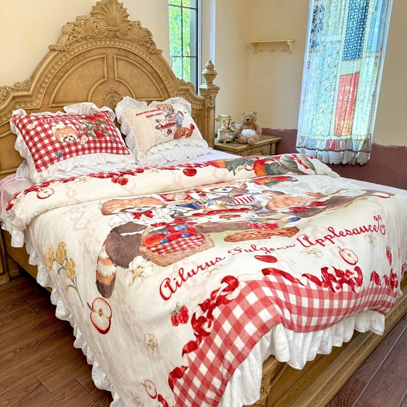 Tej velvet ágynemű készlet Cartoon mintával, digitális nyomtatás, 1500–2000 g, négy részes készlet, INS stílus