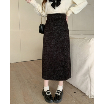 Suknja A-siluete, visokog struka, sjajan poliester midi, elegantan gradski stil
