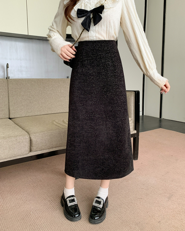 Suknja A-siluete, visokog struka, sjajan poliester midi, elegantan gradski stil