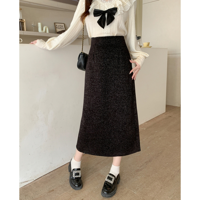 Suknja A-siluete, visokog struka, sjajan poliester midi, elegantan gradski stil