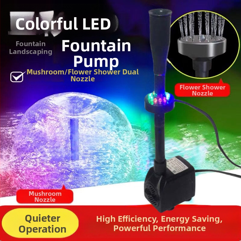 Kamenno-krajinársky fontán so hubovým výtokom pre malé akvárium s LED svetlom — Materiál: chróm-zirkón meď; Značka: Iné