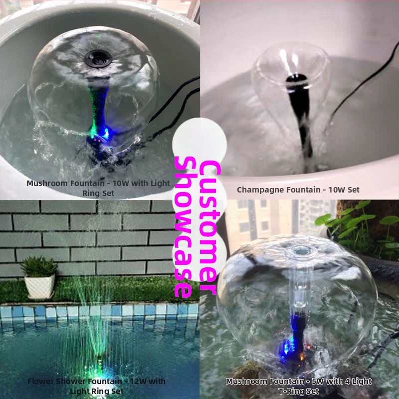 Kamenno-krajinársky fontán so hubovým výtokom pre malé akvárium s LED svetlom — Materiál: chróm-zirkón meď; Značka: Iné