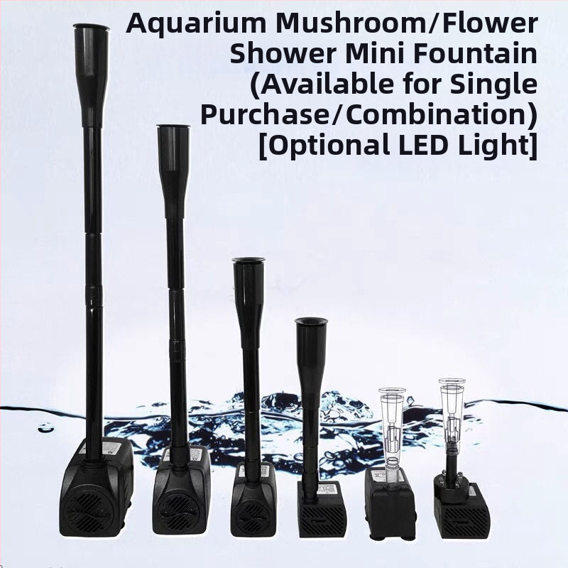 Kamenno-krajinársky fontán so hubovým výtokom pre malé akvárium s LED svetlom — Materiál: chróm-zirkón meď; Značka: Iné