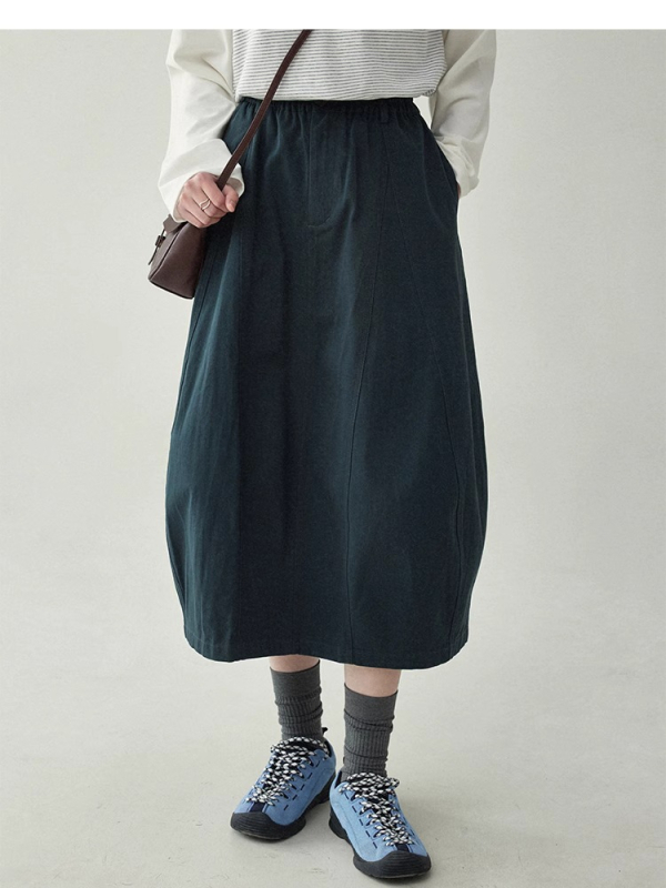 Suknja Bud, jednobojna, midi duljina, pamuk-mješavina tkanina, uredski stil