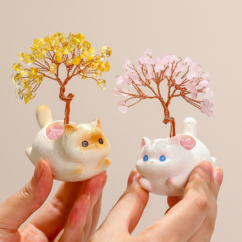 Кристално котешко дърво за пари — настолен декор за офис и дом