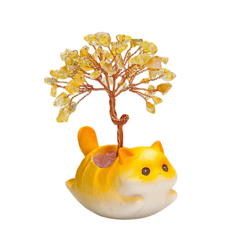 Кристално котешко дърво за пари — настолен декор за офис и дом