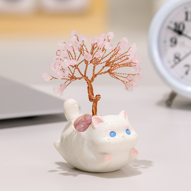 Кристално котешко дърво за пари — настолен декор за офис и дом