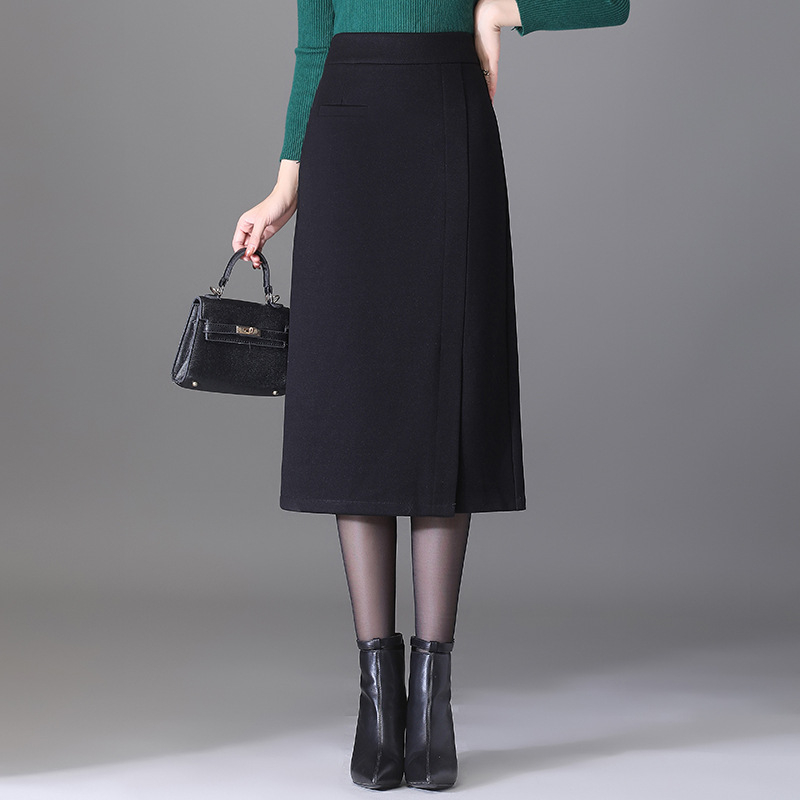 Пола midi от вълнена материя, полиестер 95%+, японско-корейски ежедневен стил, марка Nariya, зима 2022