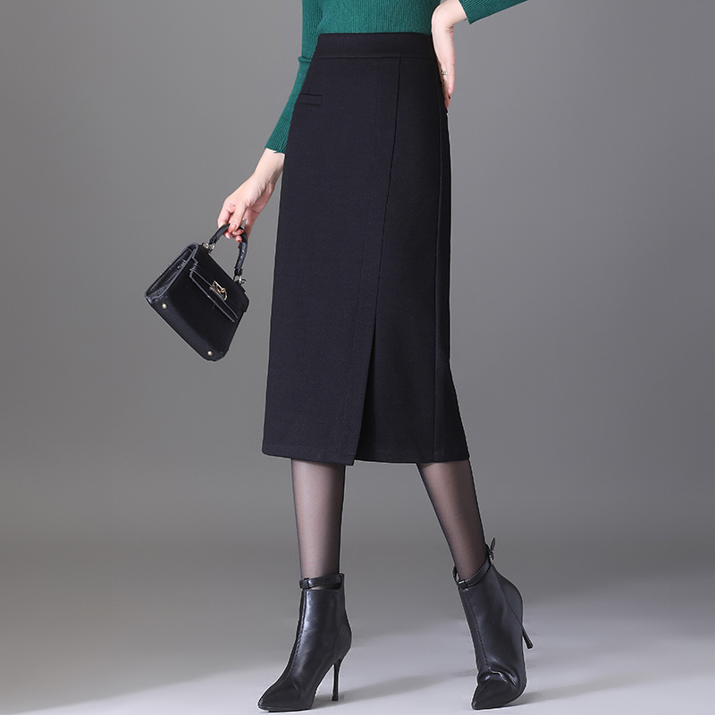 Пола midi от вълнена материя, полиестер 95%+, японско-корейски ежедневен стил, марка Nariya, зима 2022