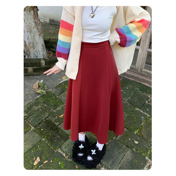 A-образна миди пола, ромбов принт, полиестерна тъкан, висока талия, средна дължина, есен 2025