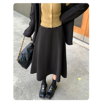 A-образна миди пола, ромбов принт, полиестерна тъкан, висока талия, средна дължина, есен 2025