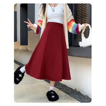 A-образна миди пола, ромбов принт, полиестерна тъкан, висока талия, средна дължина, есен 2025