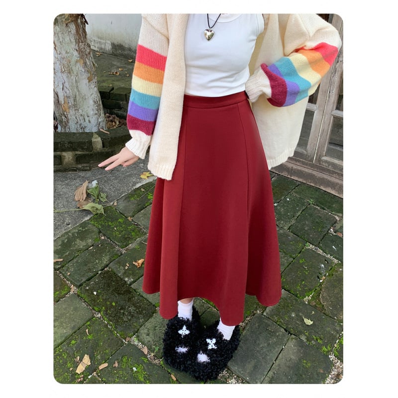 A-образна миди пола, ромбов принт, полиестерна тъкан, висока талия, средна дължина, есен 2025