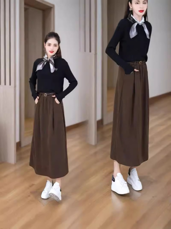 Юбка Chenille тъкан, еднотонна, средна дължина, силует pencil, 90-95% полиестер