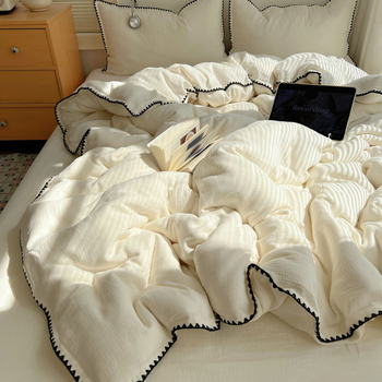 Чист памук – четиричленен комплект спално бельо със завивка, 60S плат, реактивен печат, квилтов дизайн, минималистичен стил