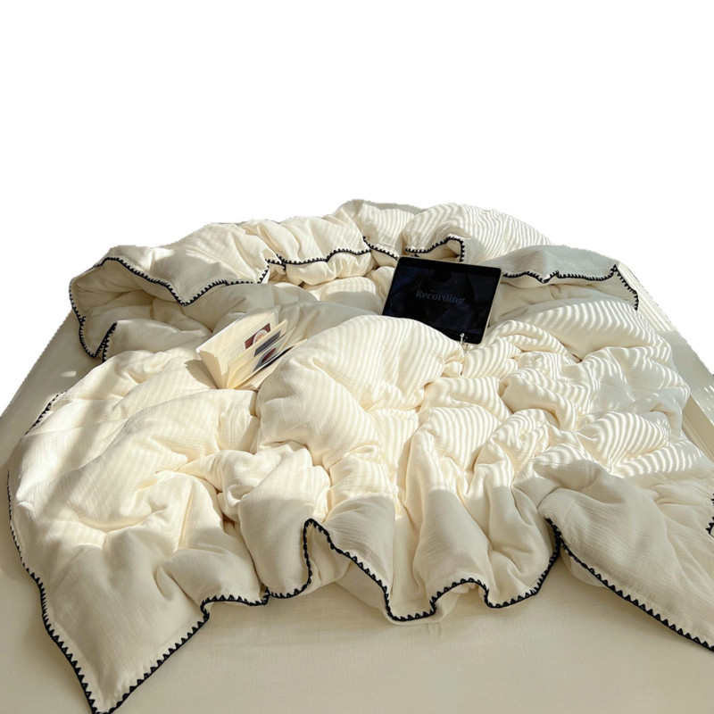 Чист памук – четиричленен комплект спално бельо със завивка, 60S плат, реактивен печат, квилтов дизайн, минималистичен стил