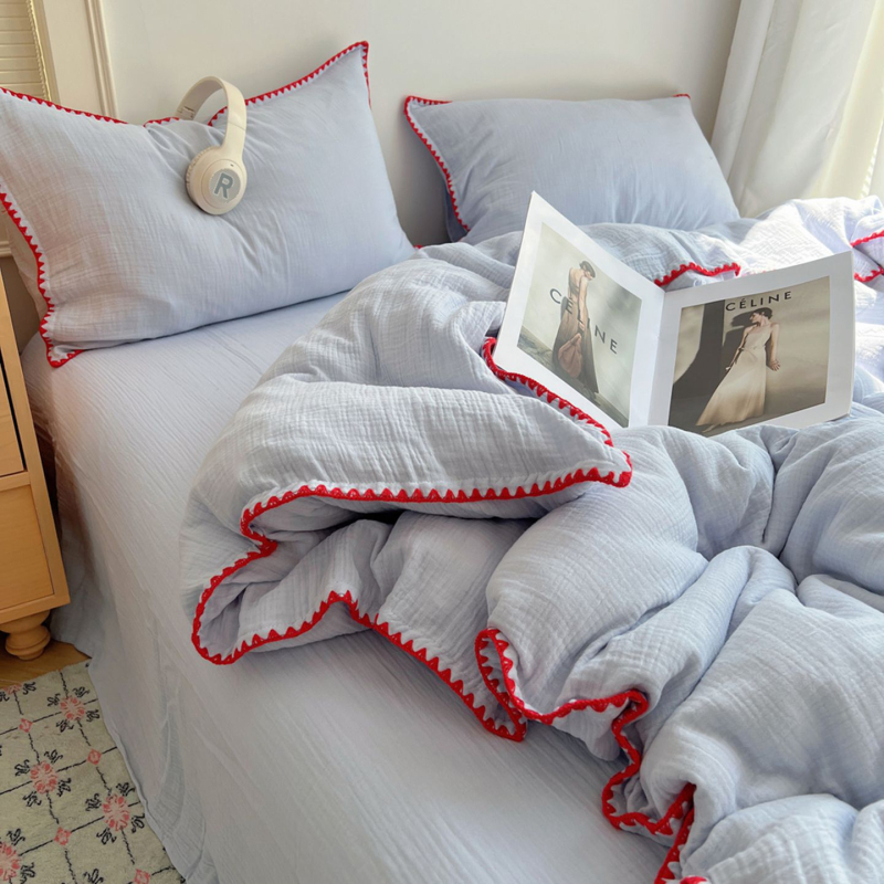 Чист памук – четиричленен комплект спално бельо със завивка, 60S плат, реактивен печат, квилтов дизайн, минималистичен стил