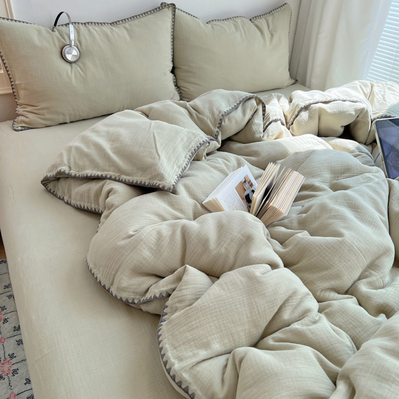 Чист памук – четиричленен комплект спално бельо със завивка, 60S плат, реактивен печат, квилтов дизайн, минималистичен стил