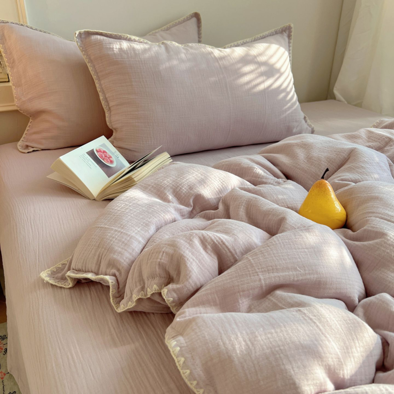 Чист памук – четиричленен комплект спално бельо със завивка, 60S плат, реактивен печат, квилтов дизайн, минималистичен стил