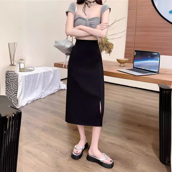 A-образна midi пола, корейски стил, микроеластична смес полиестер и регенерирана целулоза, лято 2024