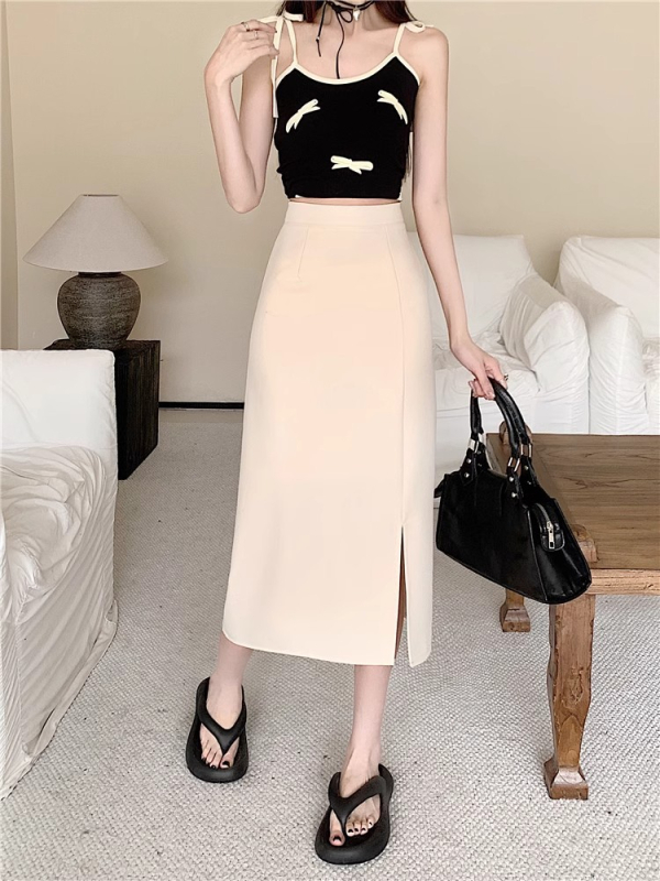 A-образна midi пола, корейски стил, микроеластична смес полиестер и регенерирана целулоза, лято 2024