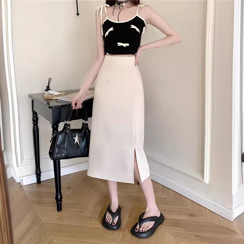 A-образна midi пола, корейски стил, микроеластична смес полиестер и регенерирана целулоза, лято 2024