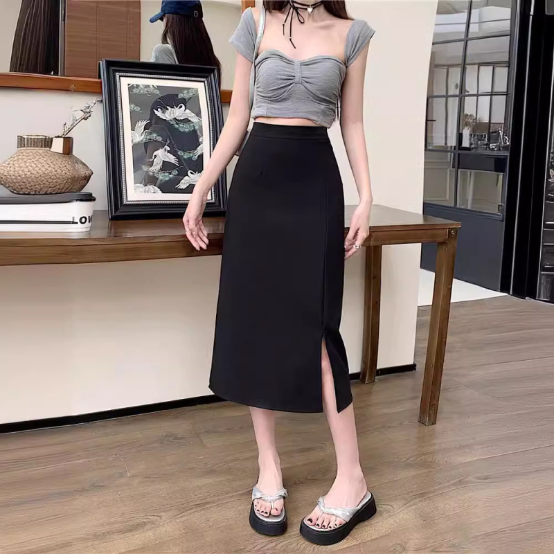 A-образна midi пола, корейски стил, микроеластична смес полиестер и регенерирана целулоза, лято 2024