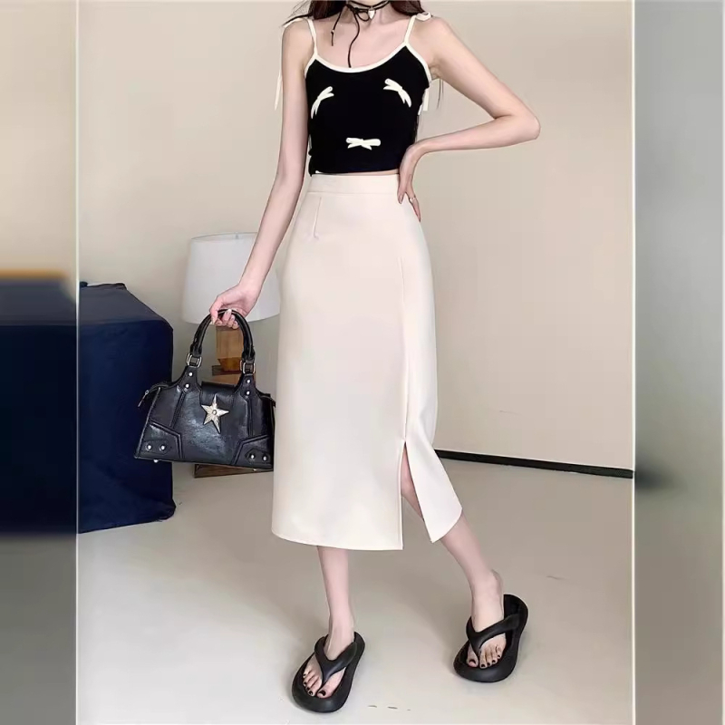 A-образна midi пола, корейски стил, микроеластична смес полиестер и регенерирана целулоза, лято 2024