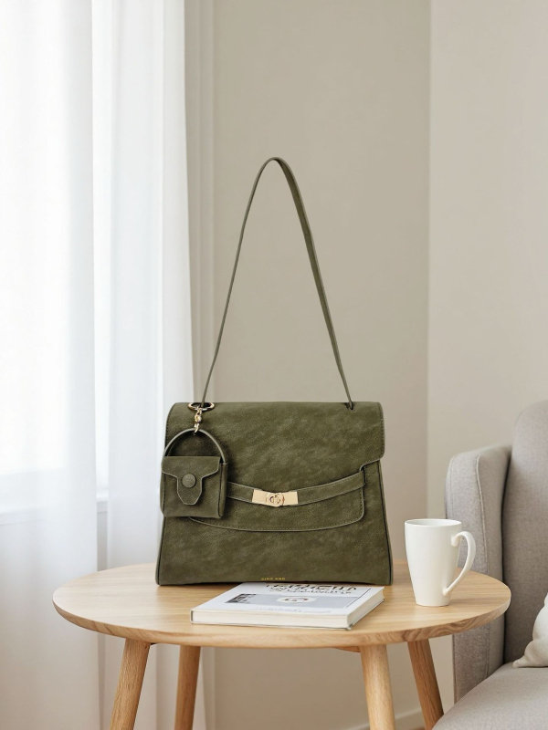 PU Tote чанта с хоризонтално квадратна форма, отваряне с капак, вътрешен джоб с цип и полиестерна подплата