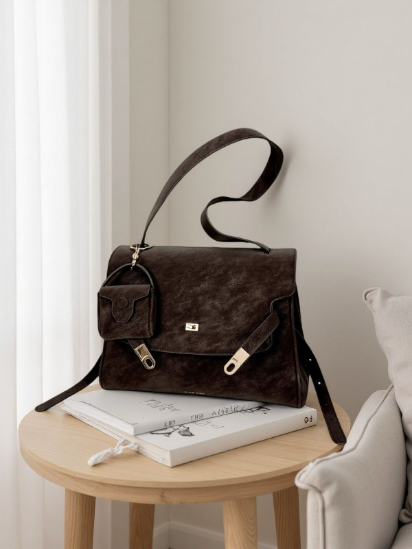 PU Tote чанта с хоризонтално квадратна форма, отваряне с капак, вътрешен джоб с цип и полиестерна подплата