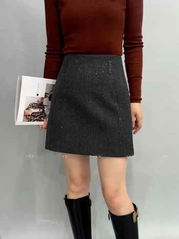 Пола А-образна за жени с 3D ефект, корейски стил, полиестер и еластан, Type A, подходяща за ябълковидна фигура