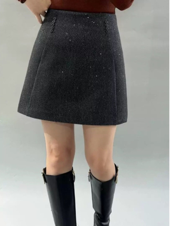 Пола А-образна за жени с 3D ефект, корейски стил, полиестер и еластан, Type A, подходяща за ябълковидна фигура