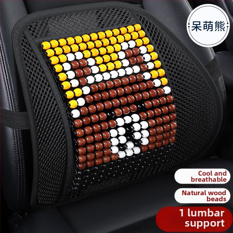 Μαξιλάρι οσφυϊκό αυτοκινήτου με ξύλινα χάντρες, αναπνεόμενο, γέμισμα από συνθετικές ίνες, σχέδιο καρτούν