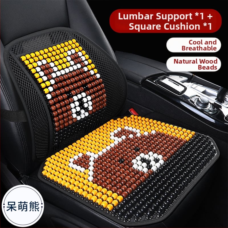 Μαξιλάρι οσφυϊκό αυτοκινήτου με ξύλινα χάντρες, αναπνεόμενο, γέμισμα από συνθετικές ίνες, σχέδιο καρτούν