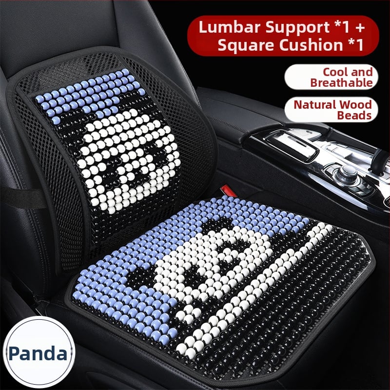 Μαξιλάρι οσφυϊκό αυτοκινήτου με ξύλινα χάντρες, αναπνεόμενο, γέμισμα από συνθετικές ίνες, σχέδιο καρτούν