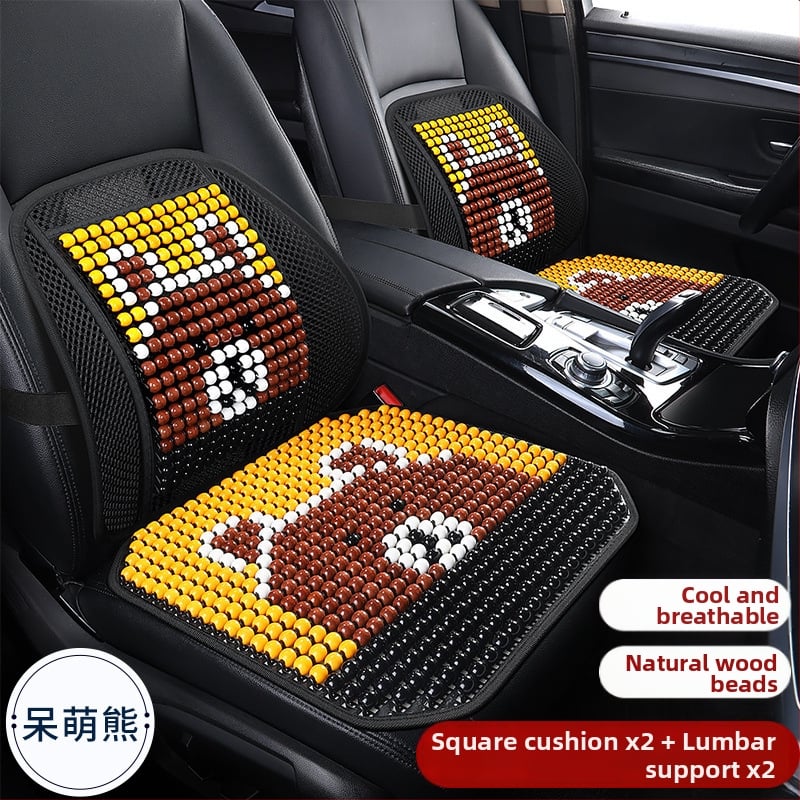 Μαξιλάρι οσφυϊκό αυτοκινήτου με ξύλινα χάντρες, αναπνεόμενο, γέμισμα από συνθετικές ίνες, σχέδιο καρτούν