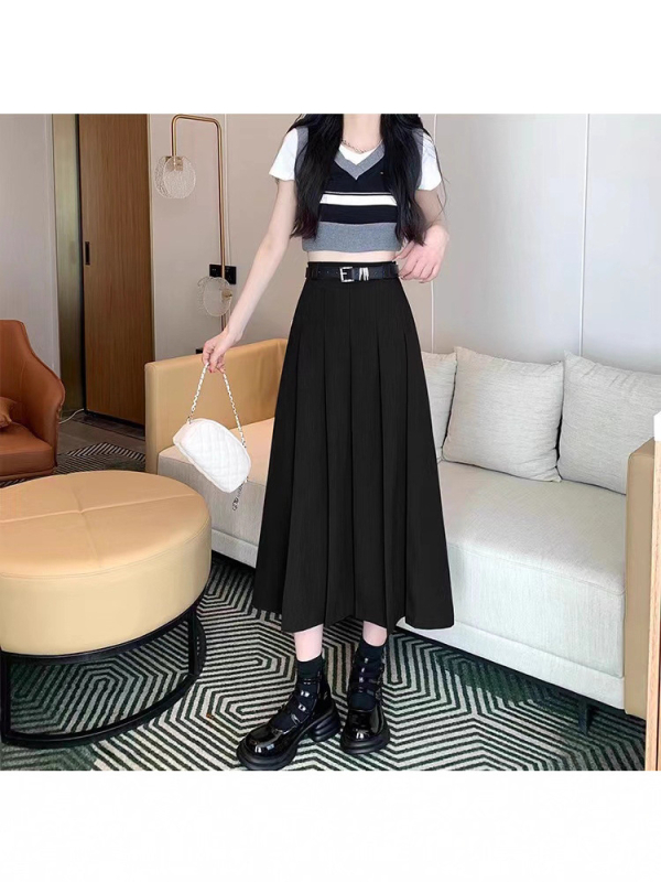 Плисирана дълга пола от TR плат, висока талия, А-линия, 90–95% полиестер.