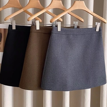 Пола с А-линия, вълнена тъкан, 70–80% полиестер, къса дължина, градски делови стил