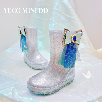 Дъждовни ботуши за момичета – PVC горна част, плосък ток, средна височина на ботуша, серия Принцеса