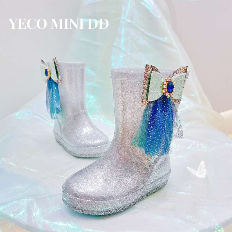 Дъждовни ботуши за момичета – PVC горна част, плосък ток, средна височина на ботуша, серия Принцеса