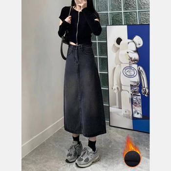 Дънена пола А-линия, средна дължина, 95% памук, Зима 2023