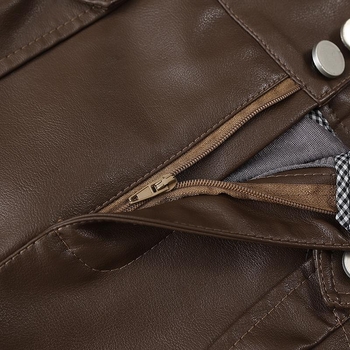 PU кожена A-line мини пола за дами, висока талия, джобове, есенно-зимна колекция 2025