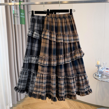 А-образна миди пола с каре модел, вълнена тъкан с полиестер и еластан, триизмерен крой, литературно ретро стил, средна дължина