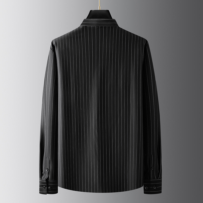 Мъжка риза с вертикални ивици, дълъг ръкав, свободна кройка, квадратно деколте, 76% найлонова смес