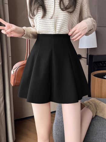 Пола от вълнена материя, висока талия, А-линия, къса, 50–70% вълна