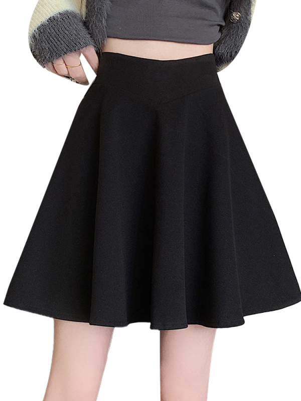 Пола от вълнена материя, висока талия, А-линия, къса, 50–70% вълна