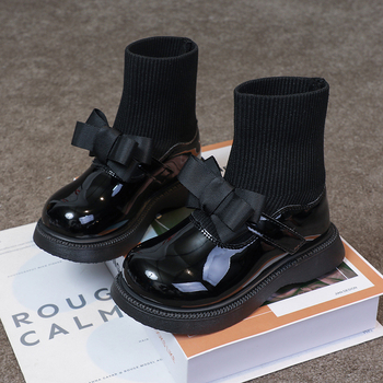 Botine pentru fete tip șosetă, toamnă-iarnă 2025 (Partea superioară: piele artificială; Talpa: cauciuc; Grosime: îngroșată; Înălțimea tubului: medie; Talpa interioară: textile)