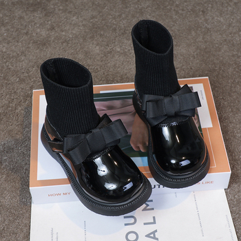 Botine pentru fete tip șosetă, toamnă-iarnă 2025 (Partea superioară: piele artificială; Talpa: cauciuc; Grosime: îngroșată; Înălțimea tubului: medie; Talpa interioară: textile)